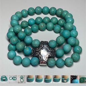 Turquoise Beaded Cross Bracelet Necklace - Unbranded